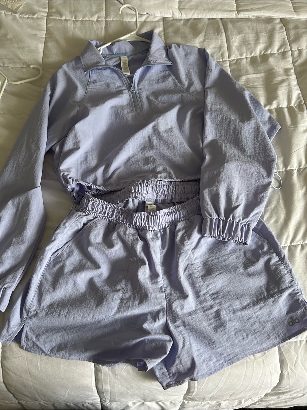 ALO Yoga light blue Lightweight Half-Zip Jacket and Shorts Set